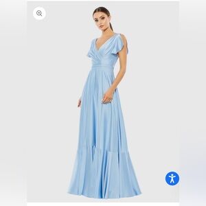Mac Duggal Sky Blue V-Neck Maxi Gown